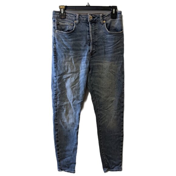 Womens Forever 21 High Rise Button Fly Jeans Skinny Fit Medium Wash Denim 28" - Picture 1 of 7